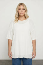 Plus Size Crew Neck Short Sleeve Side Slit Lined Blouse
