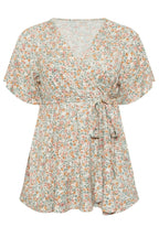 Wrap Neck Floral Blouse