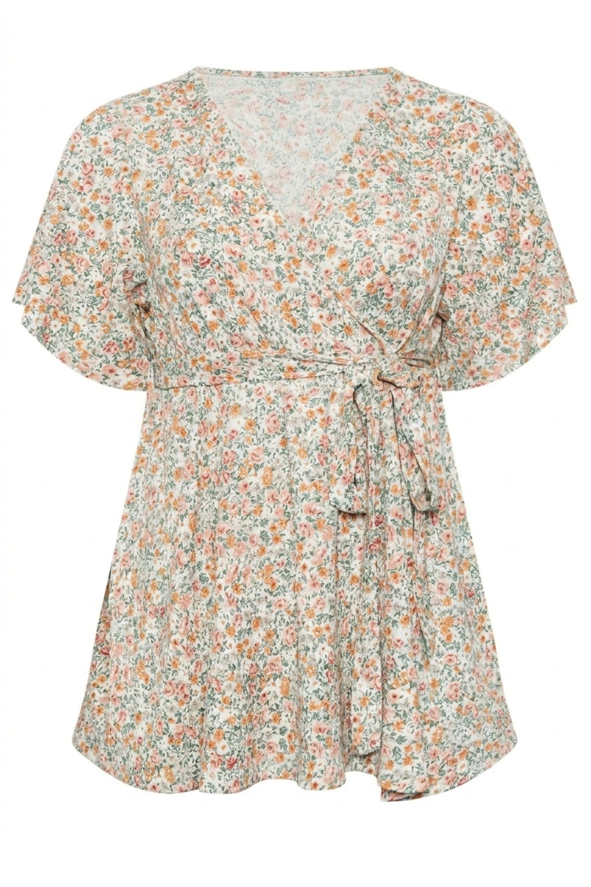 Wrap Neck Floral Blouse
