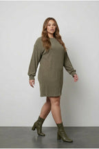 Plus Size Long Sleeve Crew Neck Straight Cut Dress