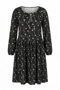 Plus Size Long Sleeve Patterned Dress with Tie-Neck Detail