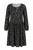 Plus Size Long Sleeve Patterned Dress with Tie-Neck Detail