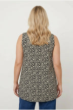 Plus Size V-Neck Sleeveless Patterned Blouse with Swing Hem