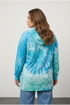 Plus Size Hooded Long Sleeve Lightweight Tie-Dye Patterned Sweatshirt