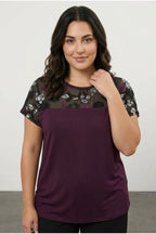Plus Size Crew Neck Short Sleeve Sequin Detailed Blouse