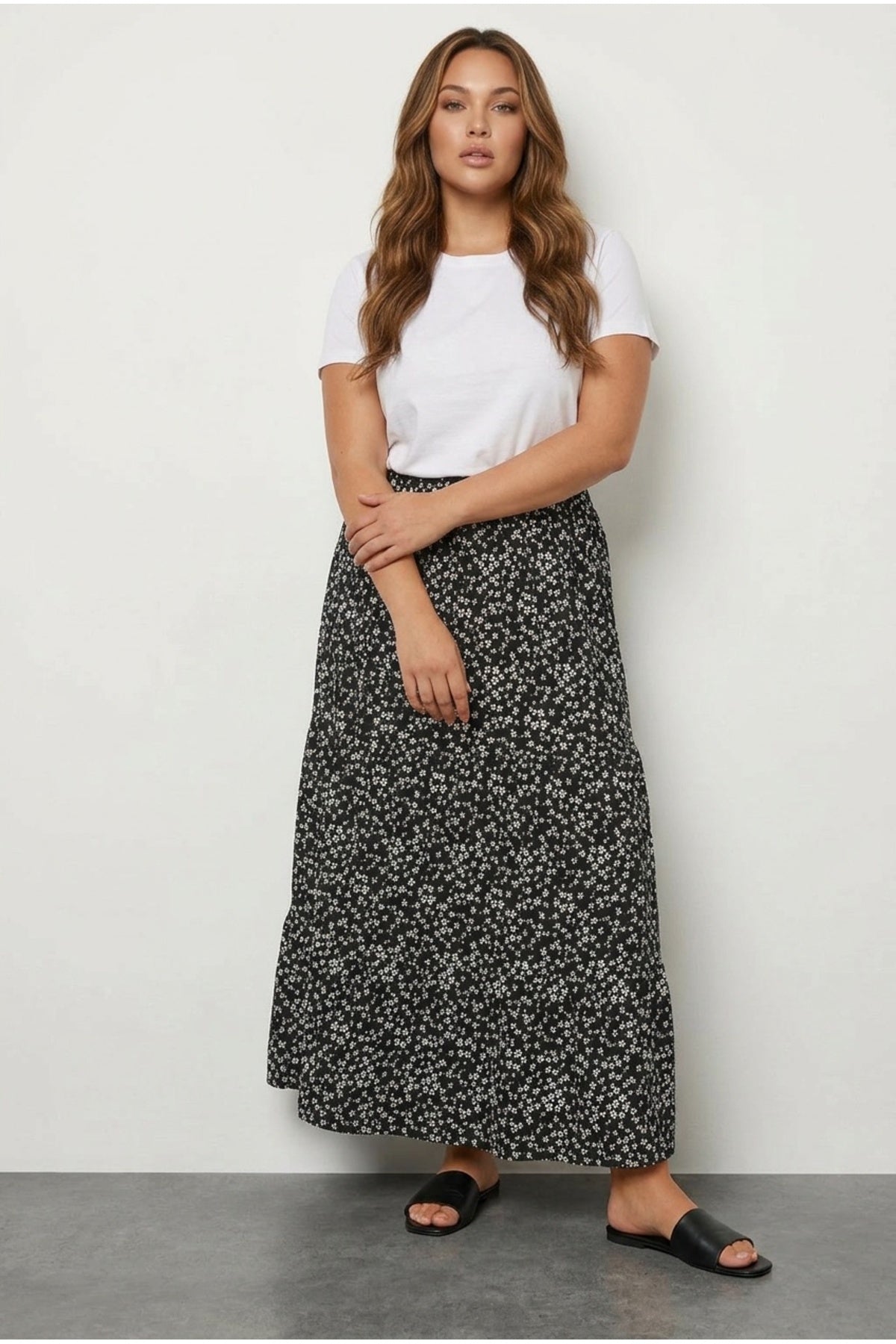 Plus Size Longline Pocketless Elastic Waist Patterned Skirt