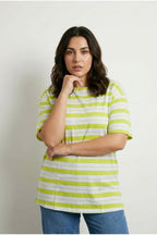 Plus Size Crew Neck Short Sleeve Striped Long Stretchy Fabric Tunic T-shirt