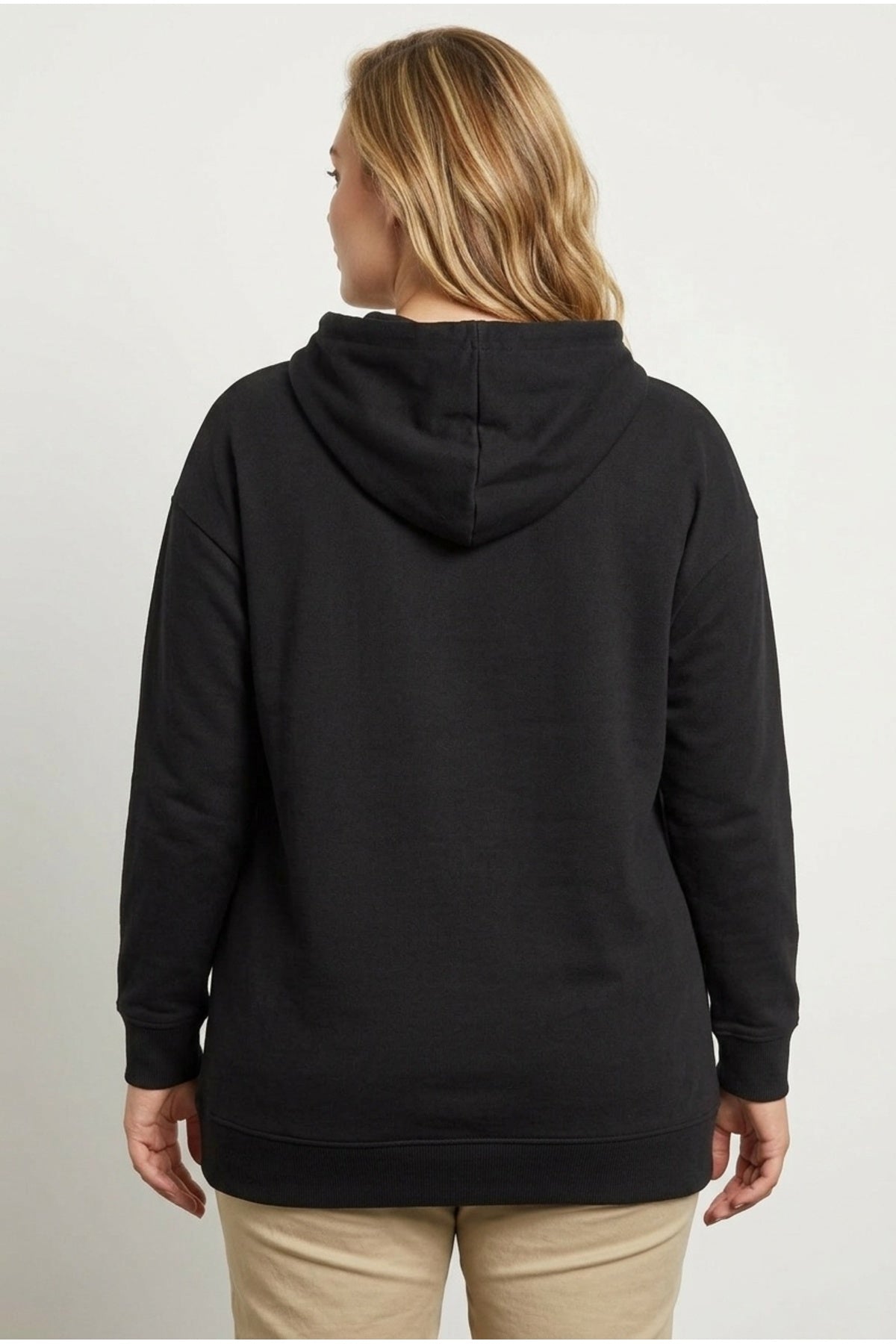 Plus Size Hooded Pocketed Sweatshirt with Zipper Detail