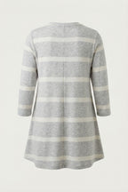Plus Size V-Neck Flared Hem Striped Long Blouse