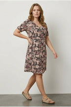 Plus Size V-Neck Short Sleeve Floral Print Mini Dress