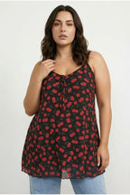Plus Size V-Neck Strappy Tie-Detail Patterned T-shirt
