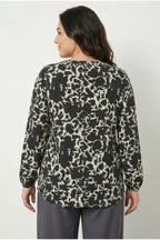 Plus Size Black Abstract Patterned Embellished Blouse