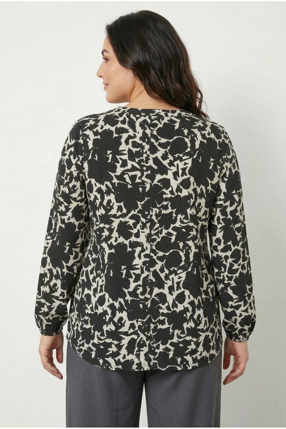 Plus Size Black Abstract Patterned Embellished Blouse