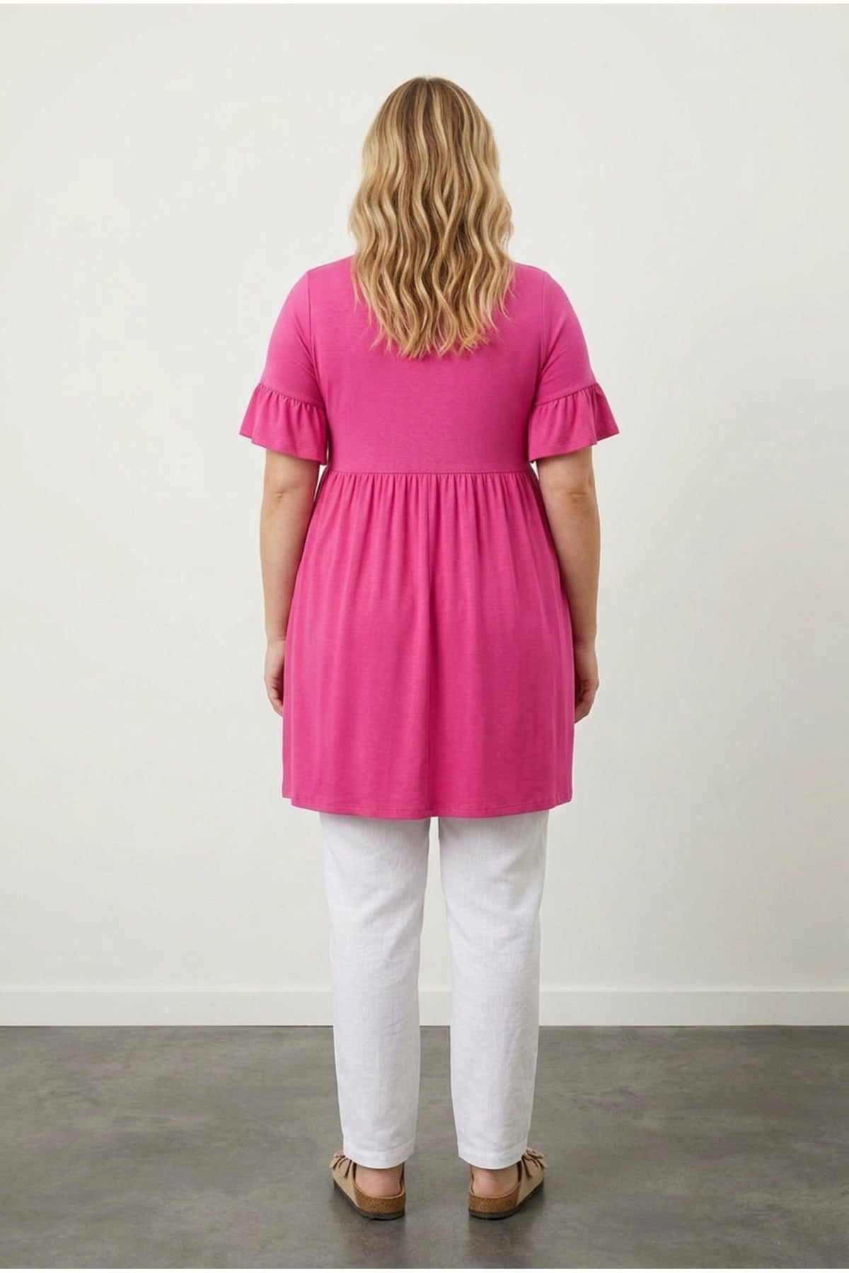 Plus Size Sleeve Detailed Elastic Waist Pleated Tunic T-shirt