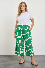 Plus Size High Waist Elasticated With Pockets Wide Leg Capri Pants