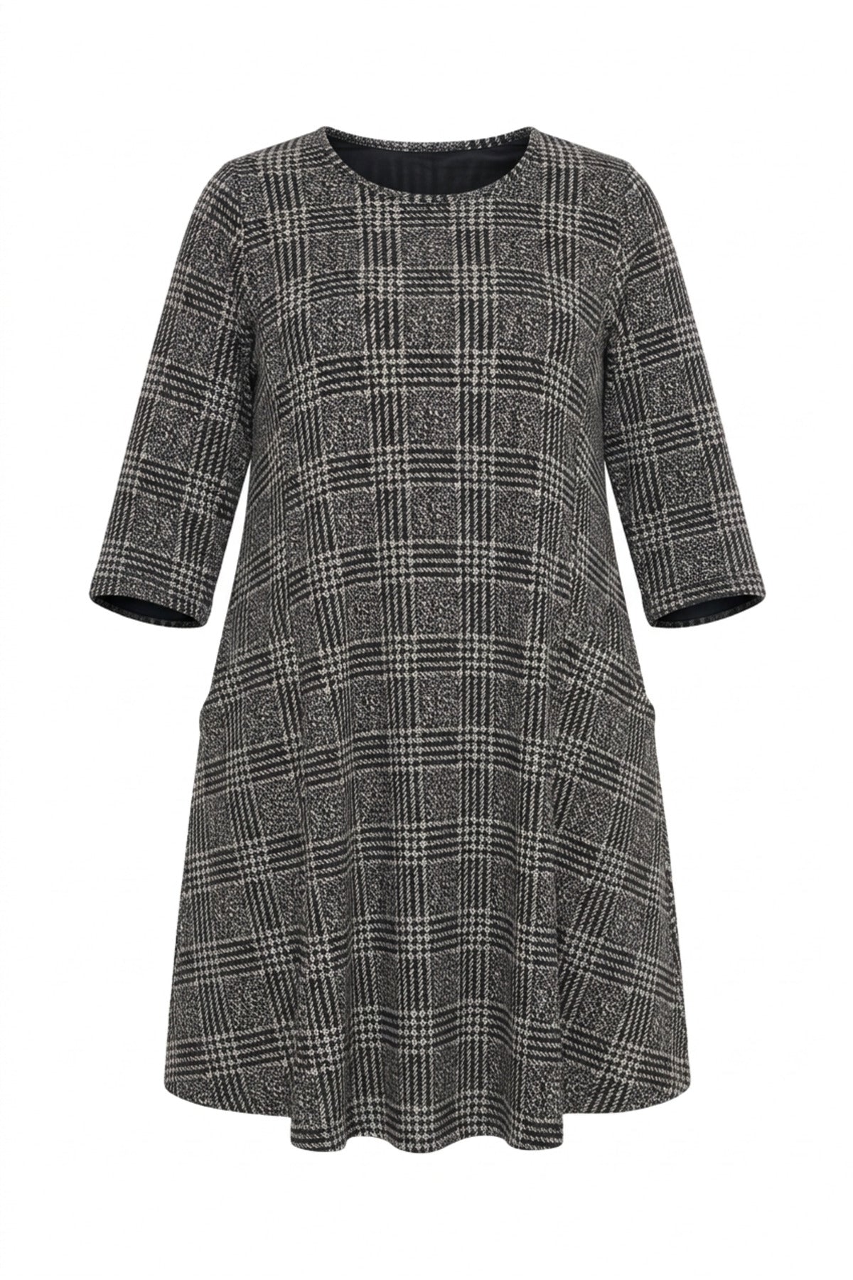 Plus Size Half Sleeve Crew Neck Pocketed Asymmetrical Cut Dress