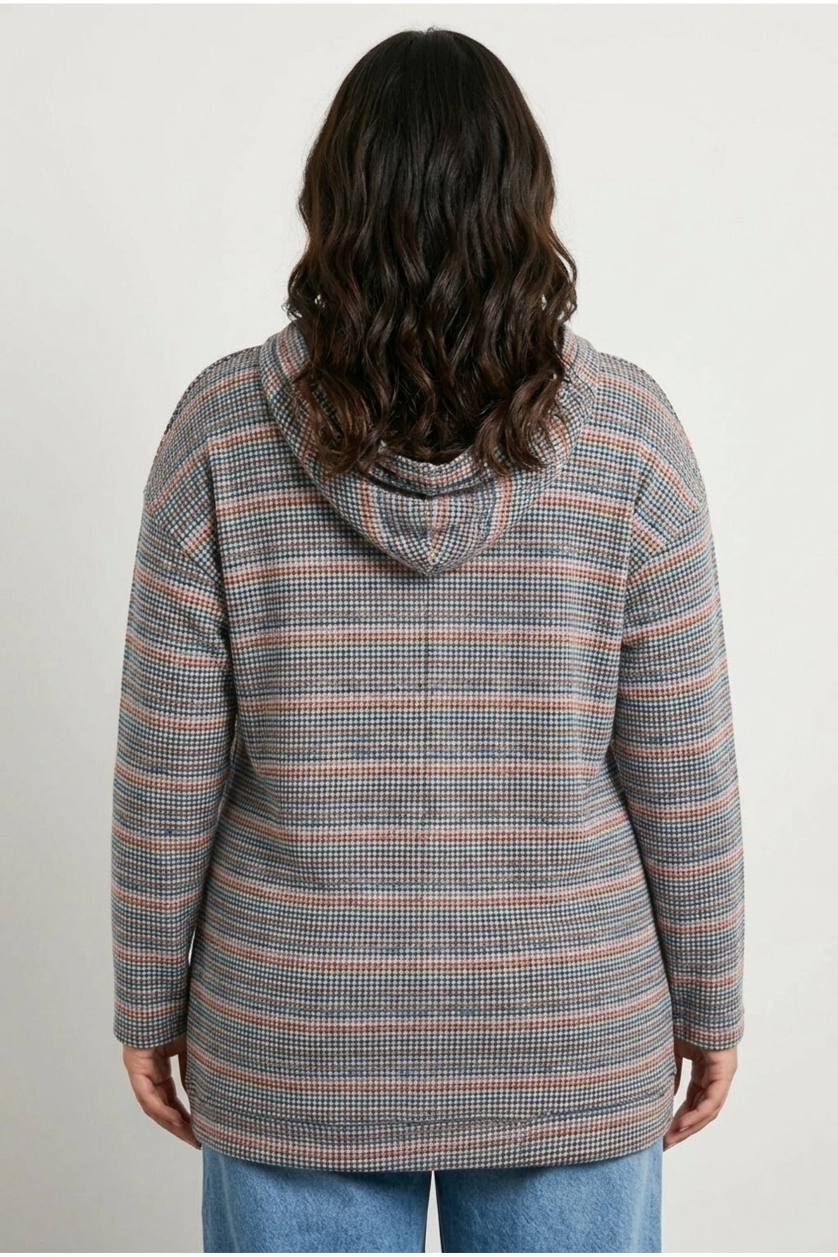 Plus Size V-Neck Long Sleeve Hooded Textured Stretchy Fabric Sweatshirt