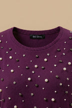Plus Size Pearl and Stone Embroidered Soft Textured Purple Dress