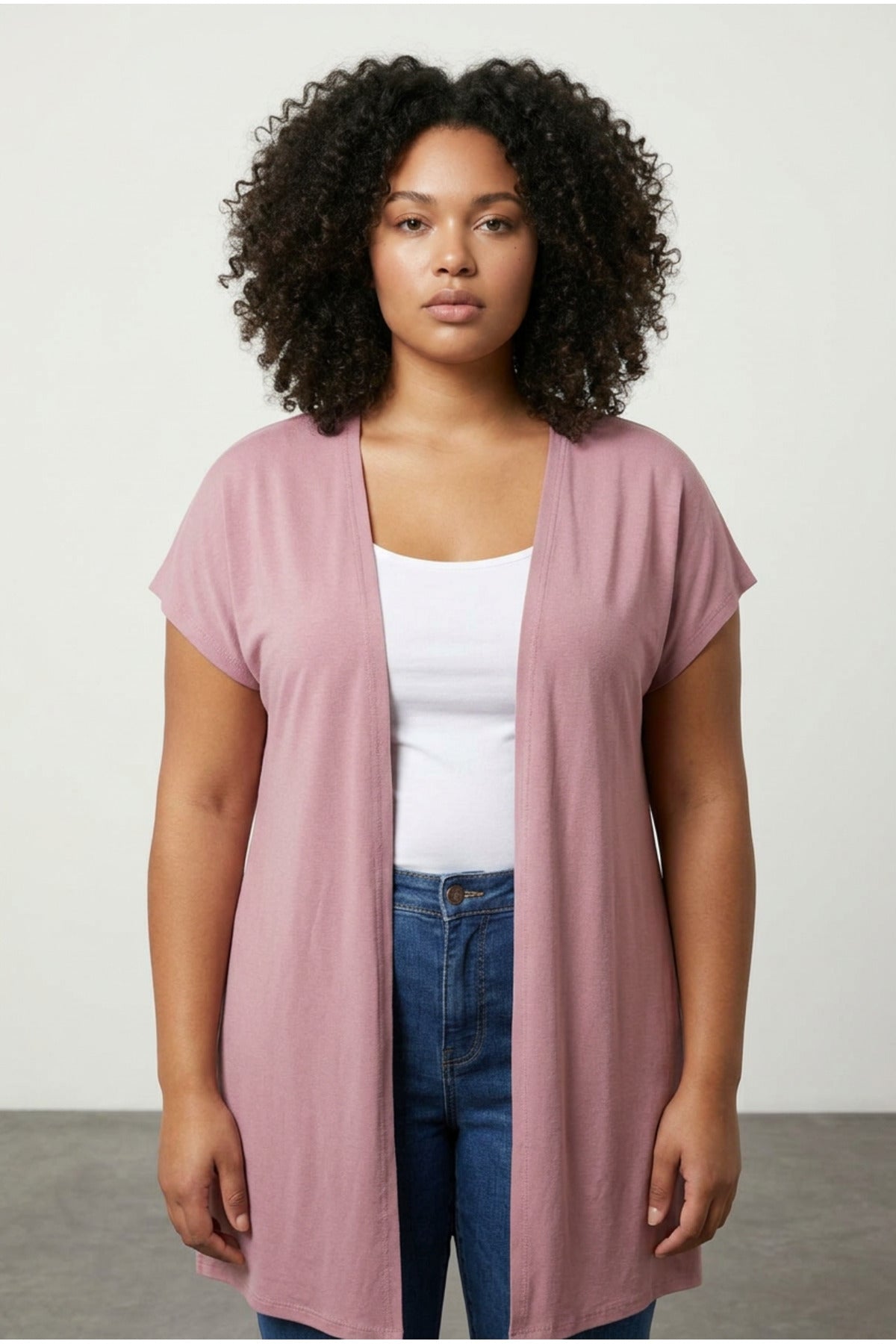 Plus Size Short Sleeve Open Front Lightweight Cardigan