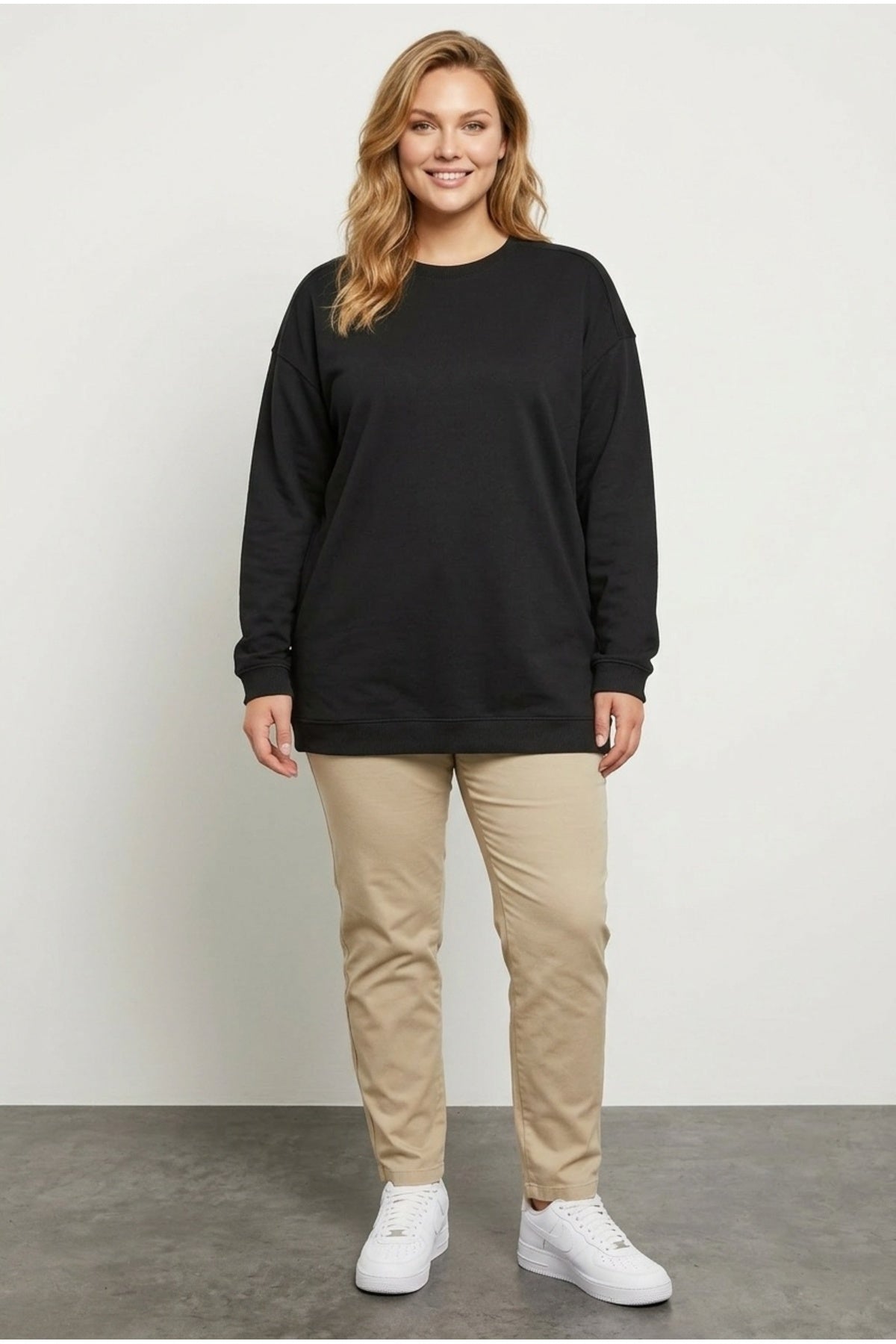 Plus Size Crew Neck Long Sleeve Basic Sweatshirt