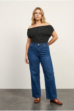 Plus Size Off-Shoulder Draped Sleeve Polka Dot Patterned Blouse