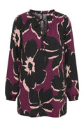 Plus Size Floral Print Long Sleeve Tie-Neck Blouse