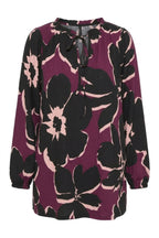Plus Size Floral Print Long Sleeve Tie-Neck Blouse