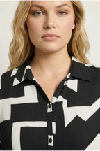 Plus Size Long Sleeve Abstract Patterned Long Shirt