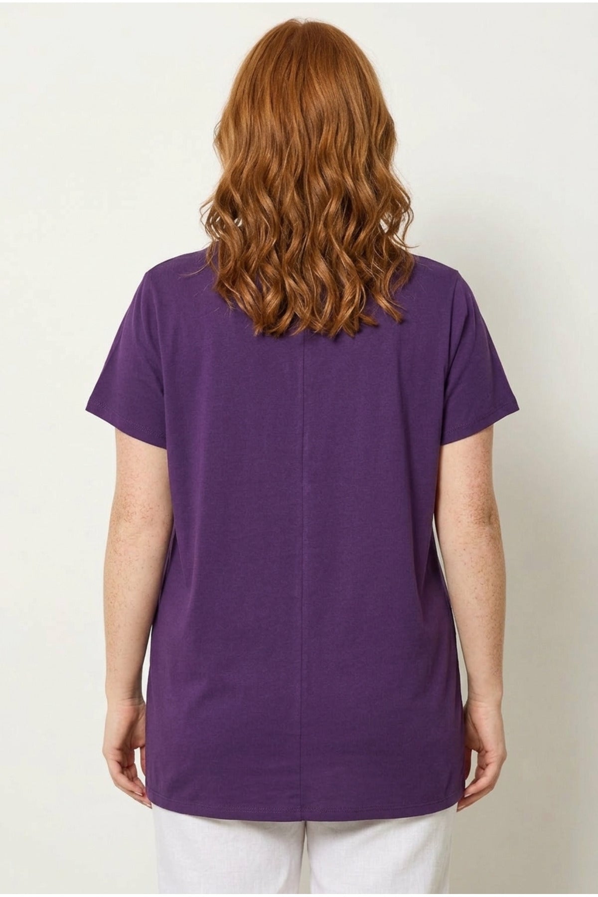 Plus Size Crew Neck Short Sleeve Printed Stretchy Fabric T-shirt