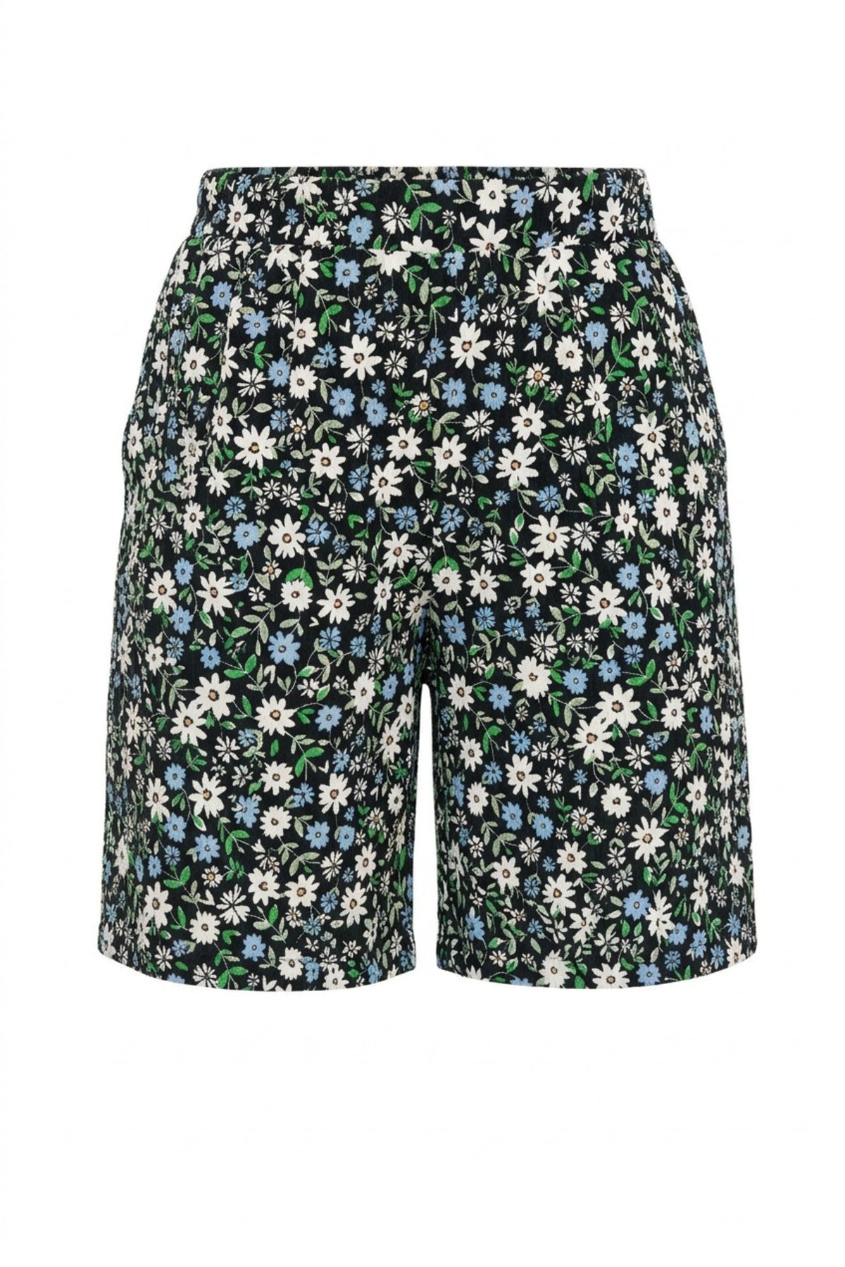 Plus Size Elastic Waist Patterned Loose Fit Stretchy Pocketed Shorts