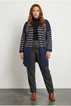Plus Size Buttonless Long Sleeve Metallic Striped Cardigan