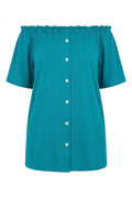 Plus Size Off-Shoulder Button Detailed Strapless Blouse