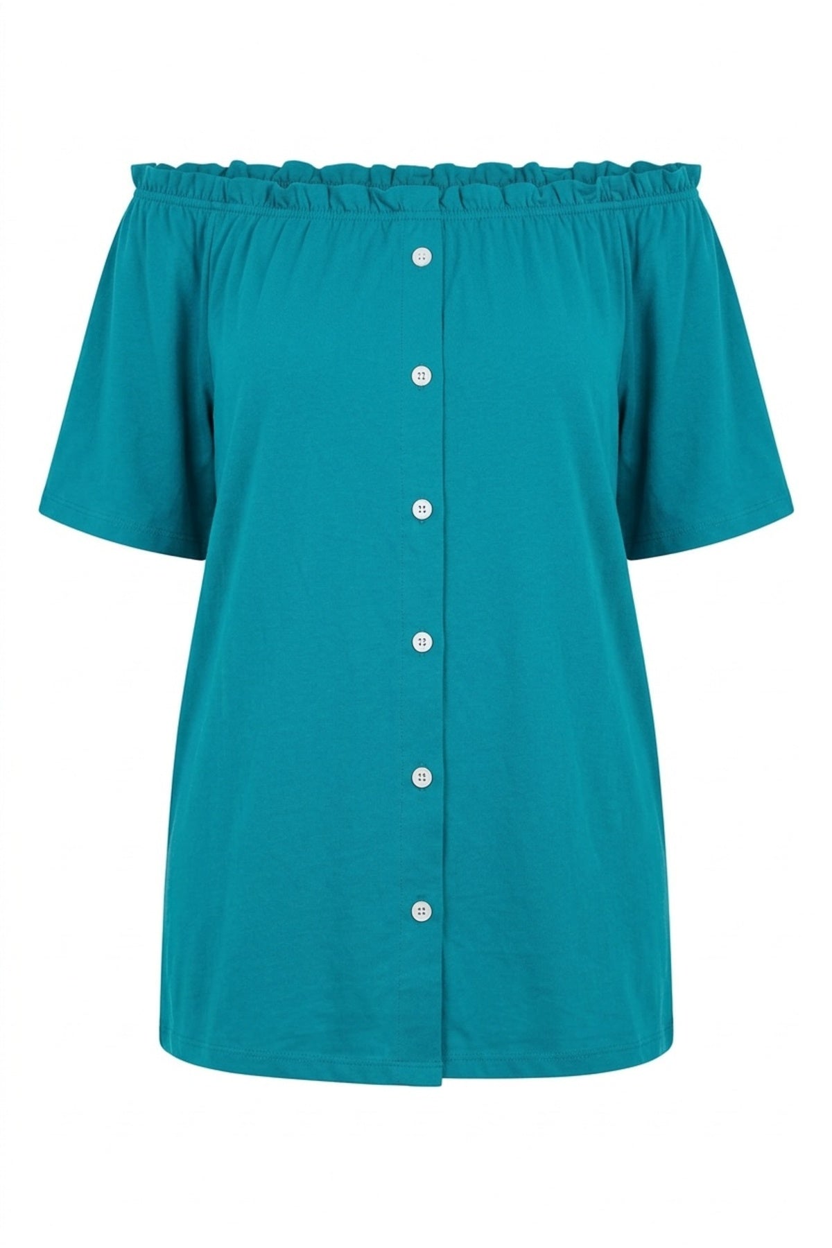 Plus Size Off-Shoulder Button Detailed Strapless Blouse