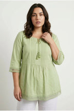 Plus Size Tie-Neck Puff Sleeve Lace Long T-shirt