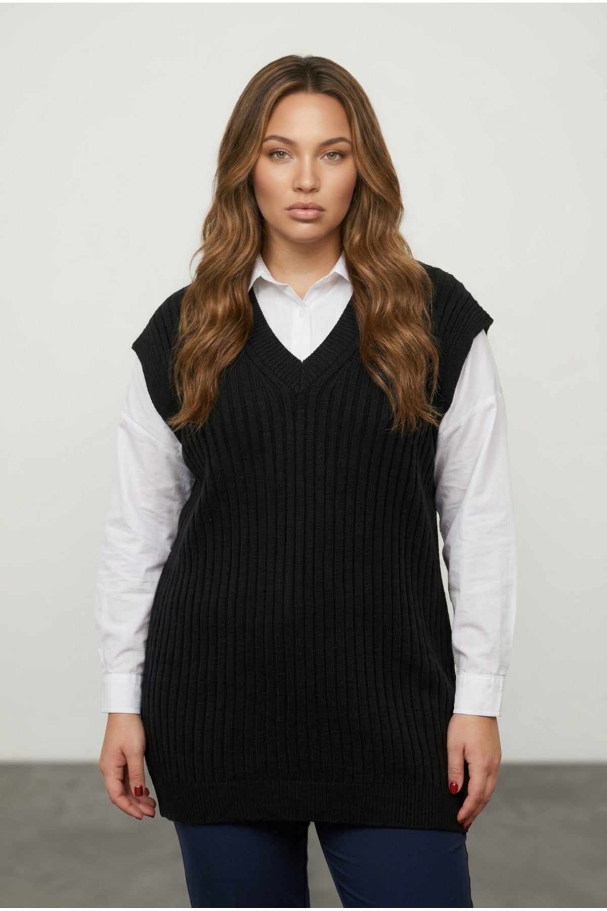 Plus Size V-Neck Short Sleeve Knit Sweater