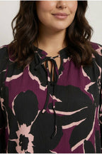 Plus Size Floral Print Long Sleeve Tie-Neck Blouse
