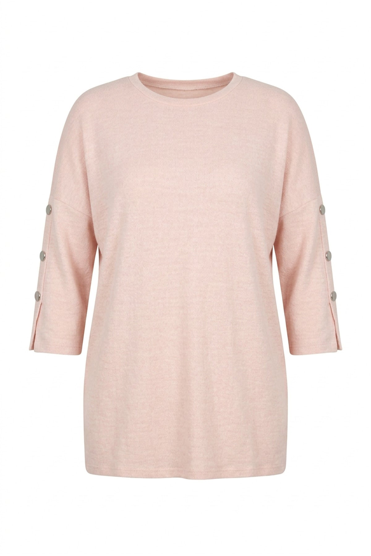Plus Size Half Sleeve Crew Neck Button Detailed Sweater
