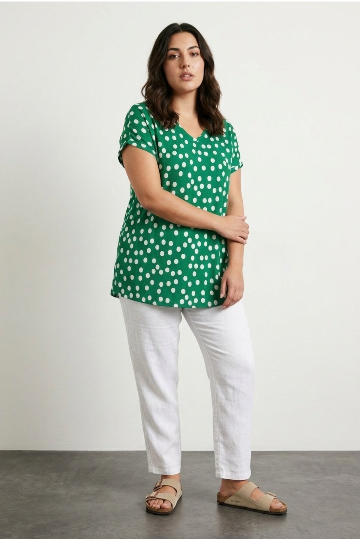 Plus Size V-Neck Short Sleeve Polka Dot T-shirt