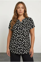 Plus Size V-Neck Short Sleeve Polka Dot Patterned Blouse