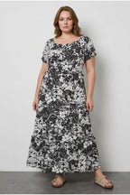 Plus Size Shirred Neck Elasticated Waist Long Dress