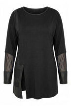 Plus Size Faux Leather Detailed Mesh Sleeve Slit Blouse