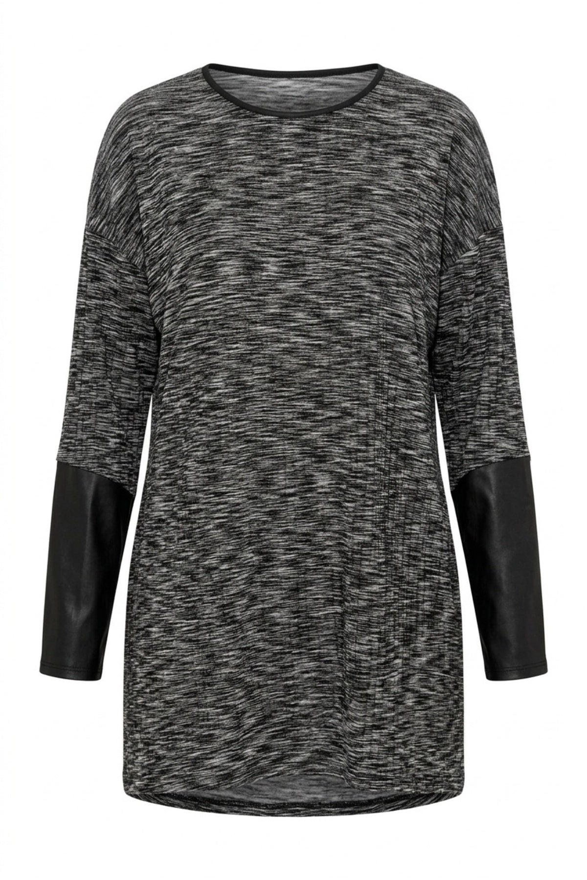 Plus Size Crew Neck Long Sleeve Leather Detailed T-shirt