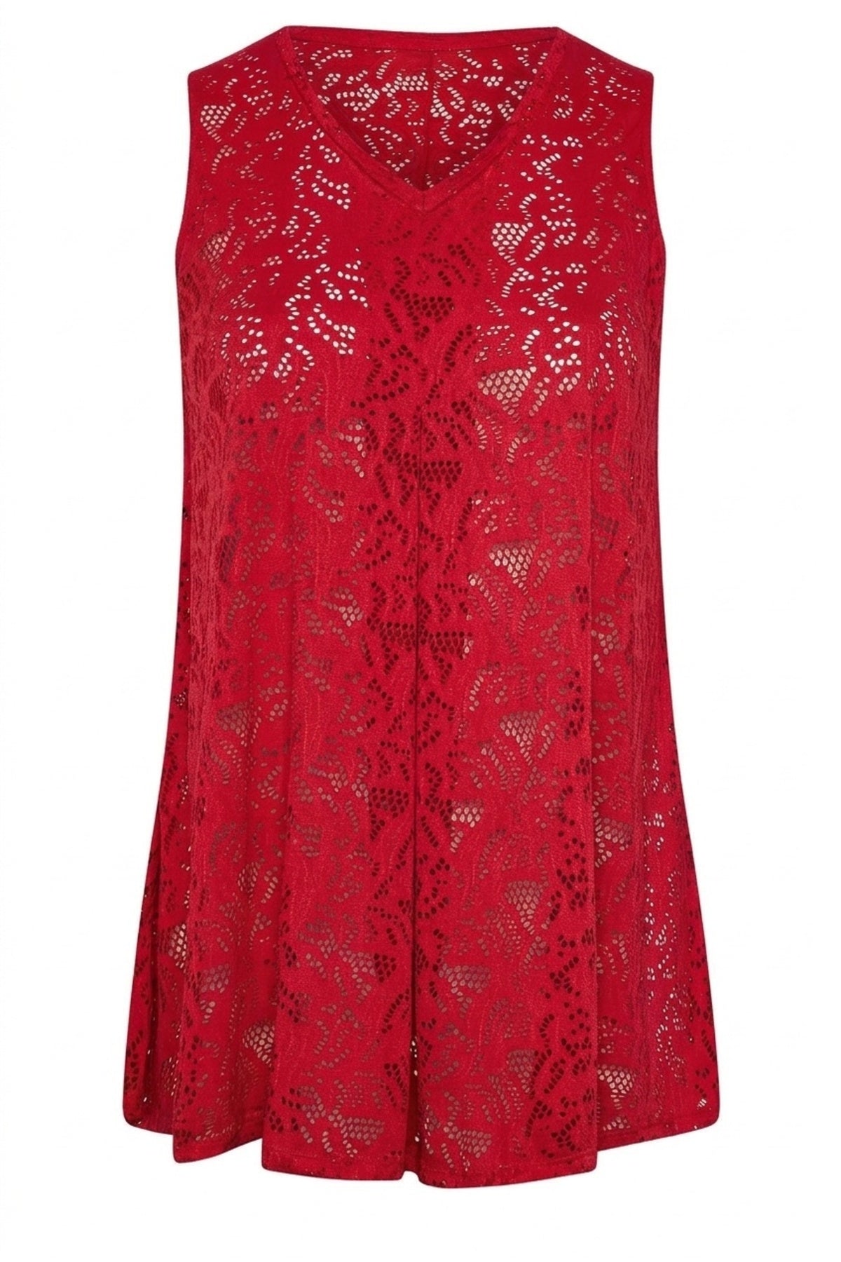 Plus Size V-Neck Sleeveless Unlined Lace T-shirt