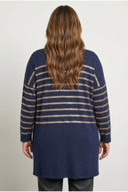 Plus Size Buttonless Long Sleeve Metallic Striped Cardigan