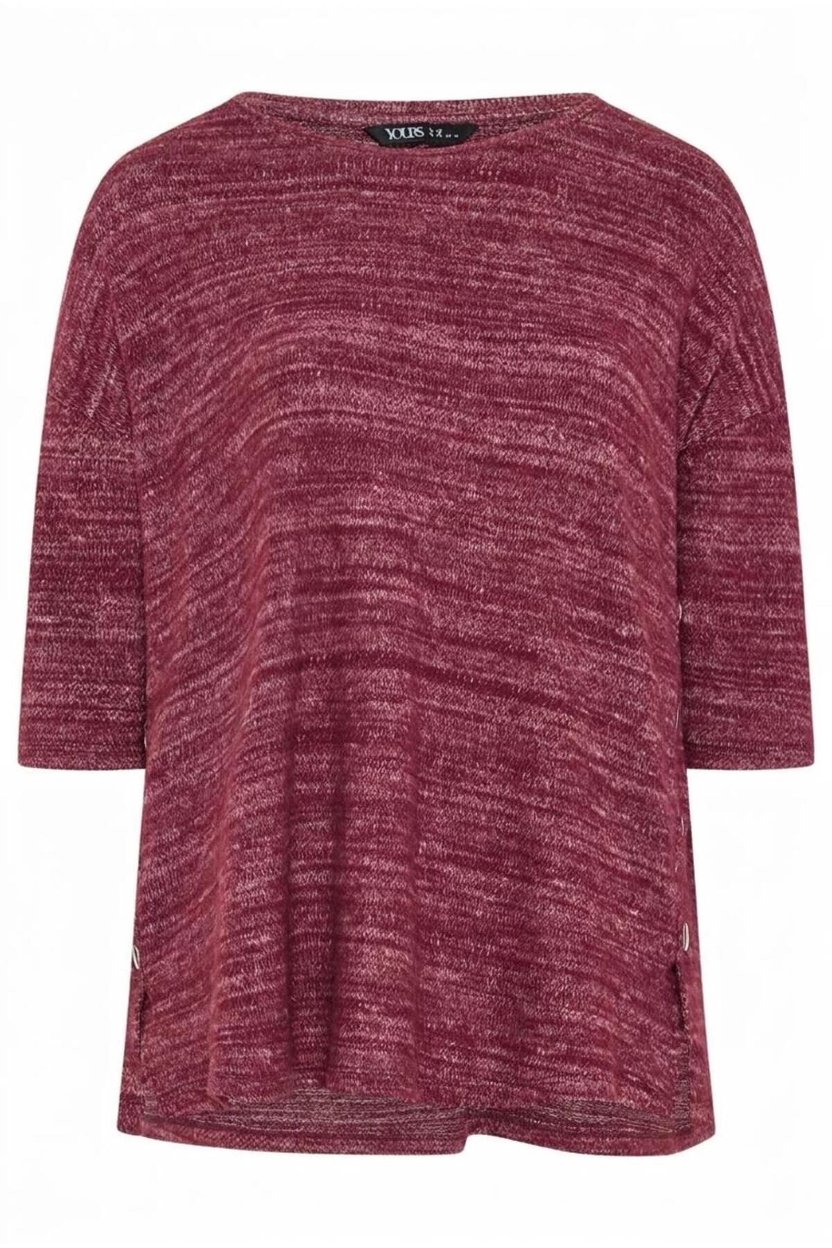 Plus Size Crew Neck Half Sleeve Button Detailed Sweatshirt
