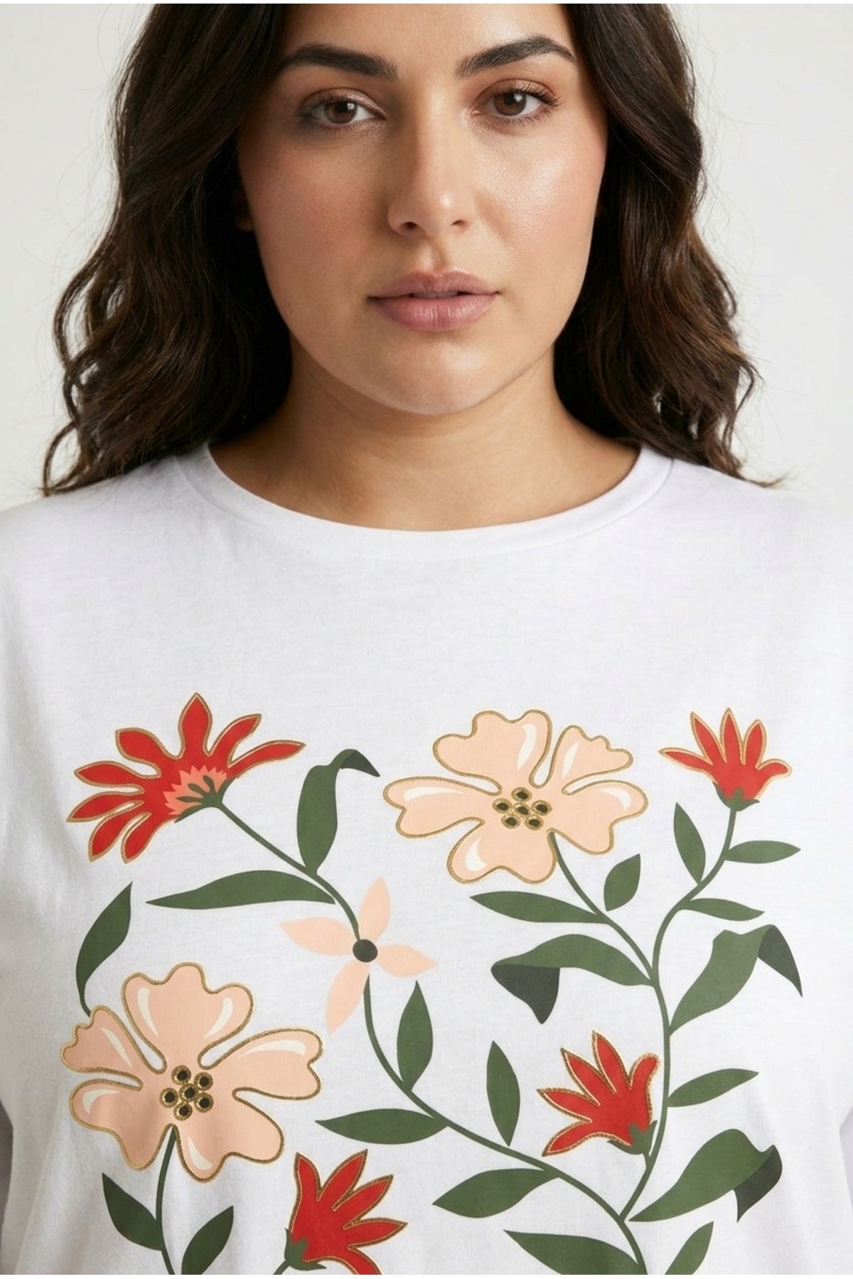 Plus Size Short Sleeve Crew Neck Floral Patterned T-shirt