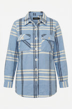 Plus Size Buttoned Pocketed Blue Flannel Shirt