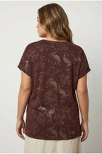 Plus Size Short Sleeve Crew Neck Metallic Patterned Blouse