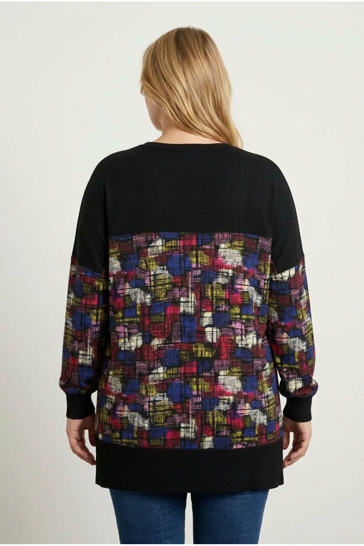 Plus Size Side Slit Drop Shoulder Black Blouse