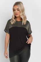 Plus Size Crew Neck Short Sleeve Shiny Printed T-shirt